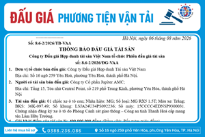 Thông Báo Đấu Giá Tài Sản số:  8.6-2/2026/ĐG-VAA