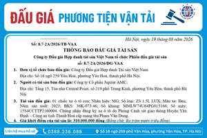 Thông Báo Đấu Giá Tài Sản số: 8.7-2A/2026/ĐG-VAA