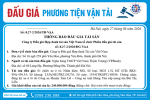 Thông Báo Đấu Giá Tài Sản số: 8.27-2/2026/ĐG-VAA