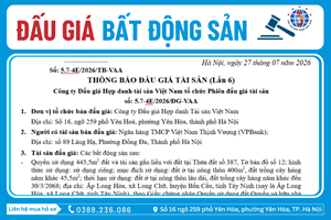 Thông Báo Đấu Giá Tài Sản số: 5.7-4E/2026/ĐG-VAA (Lần 6)
