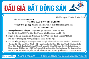 Thông Báo Đấu Giá Tài Sản số: 7.27-3/2026/ĐG-VAA