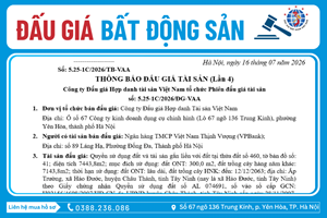 Thông Báo Đấu Giá Tài Sản số: 5.25-1C/2026/ĐG-VAA (Lần 4)