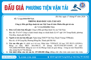 Thông Báo Đấu Giá Tài Sản số: 7.2-1A/2026/ĐG-VAA