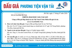 Thông Báo Đấu Giá Tài Sản số: 6.3-3A/2026/ĐG-VAA 