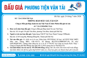 Thông Báo Đấu Giá Tài Sản số: 7.24-2/2026/ĐG-VAA